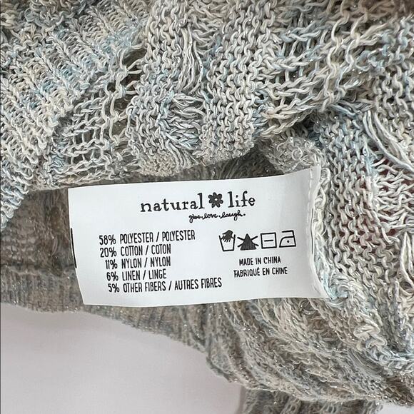 Natural Life Women's Open Weave Metallic Crewneck Sweater - Blue/White - Small - Picture 4 of 6